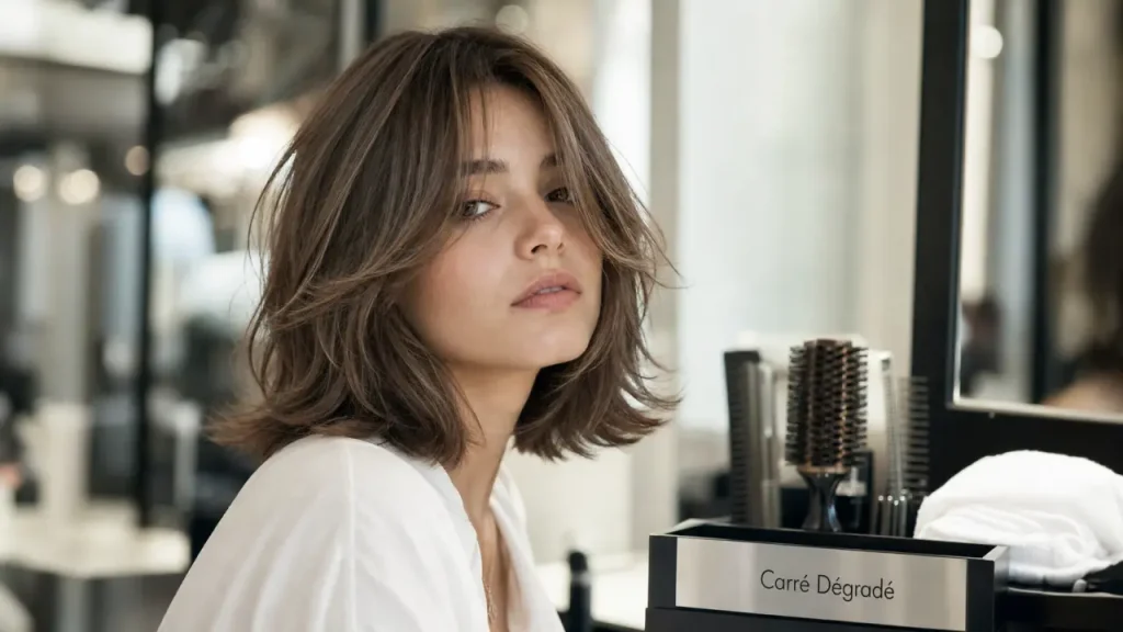 Coupe au carré dégradé effilé : carré dégradé effilé en salon de coiffure