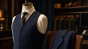Gilet homme costume bleu marine en boutique élégante