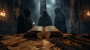 Personnages game of throne : maisons, alliances et morts, intérieur médiéval enfumé