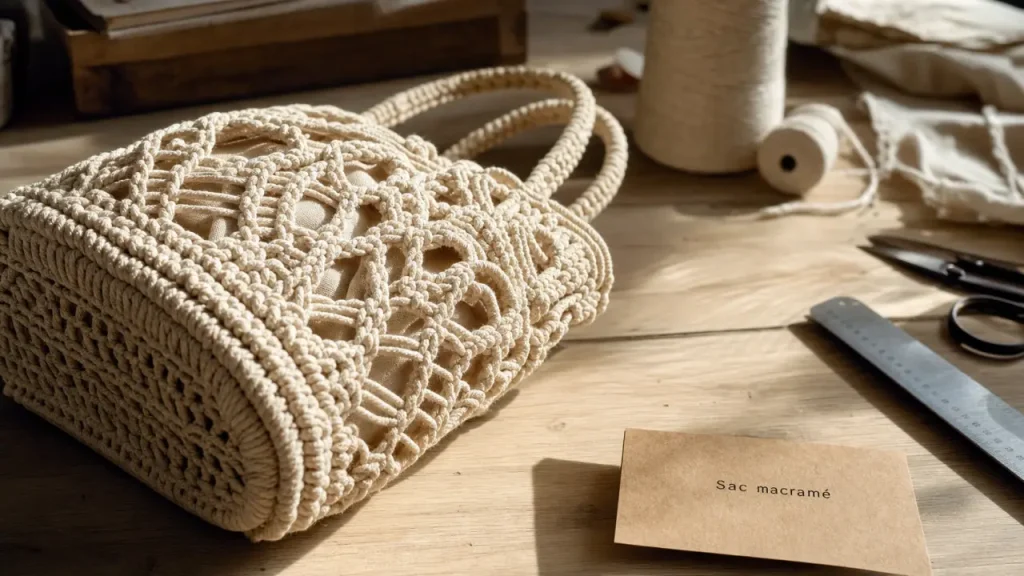 Sac macramé ajouré, anses tressées : aperçu d’un sac macramé
