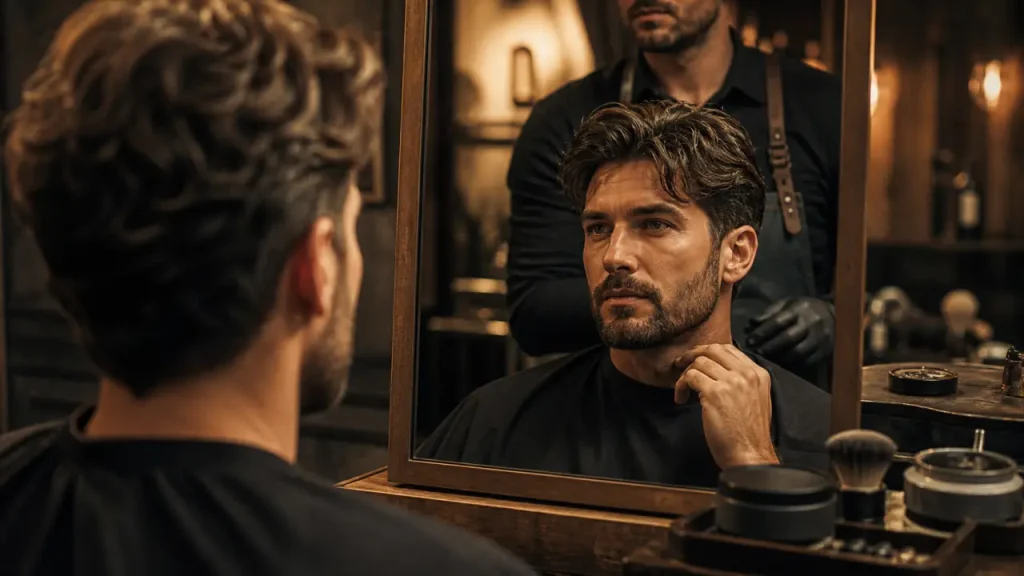 Coupe homme mi long degradé wavy en salon de coiffure