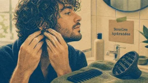 Curly hair homme : routine sans frisottis, crème coiffante et diffuseur