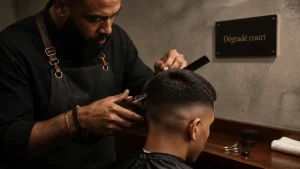 Dégradé homme court : fondu bas et haut pour affiner le visage