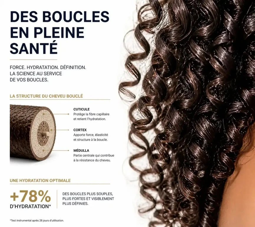 Exemple de texture de cheveux bouclés homme bien hydratés
