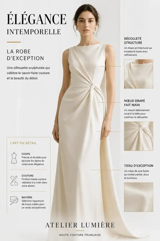 Robe de créateur élégante avec détails de couture raffinés