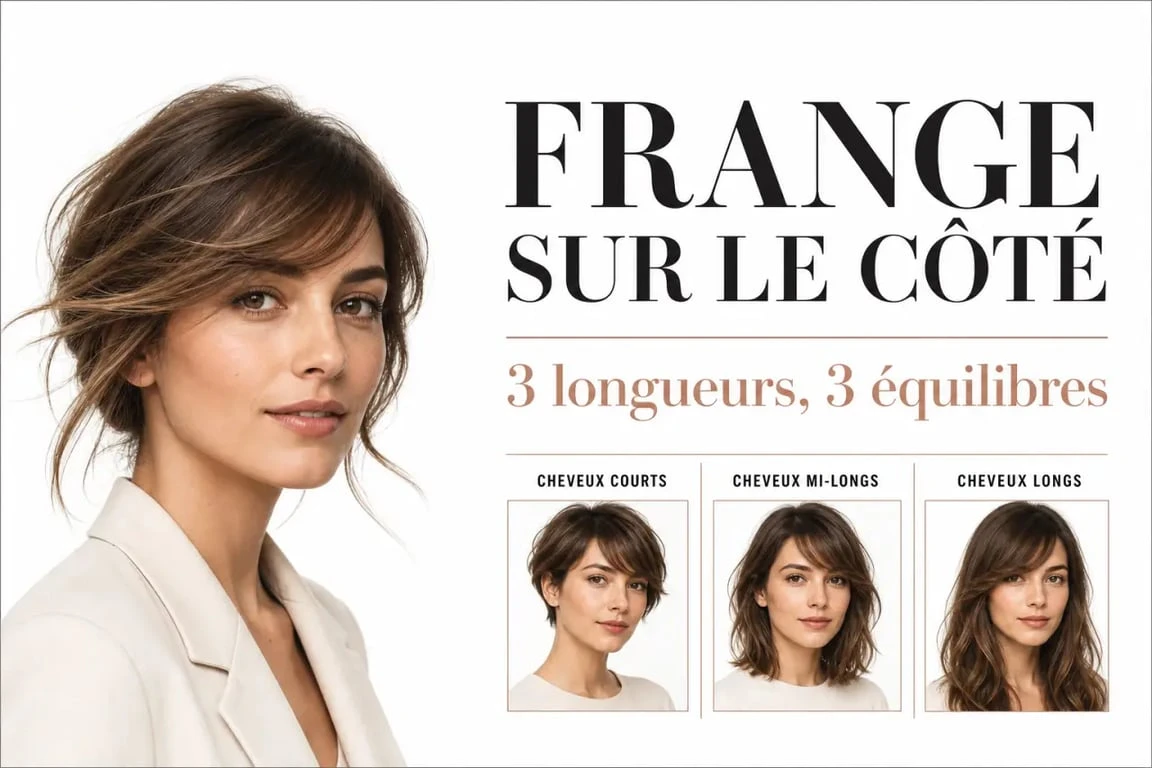 Frange sur le côté sur cheveux mi-longs avec variantes de coupe pour s'inspirer