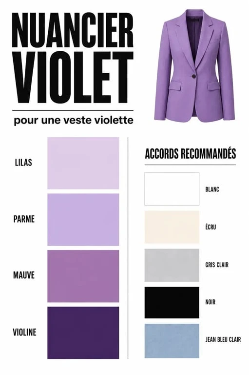 Nuances de veste violette avec associations de couleurs recommandées