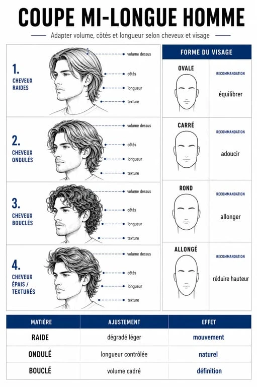 Coupe mi longs homme : adaptation selon les cheveux et la forme du visage