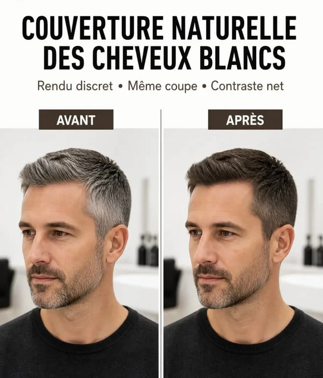 Teinture homme cheveux avant après avec rendu naturel et discret sur cheveux courts