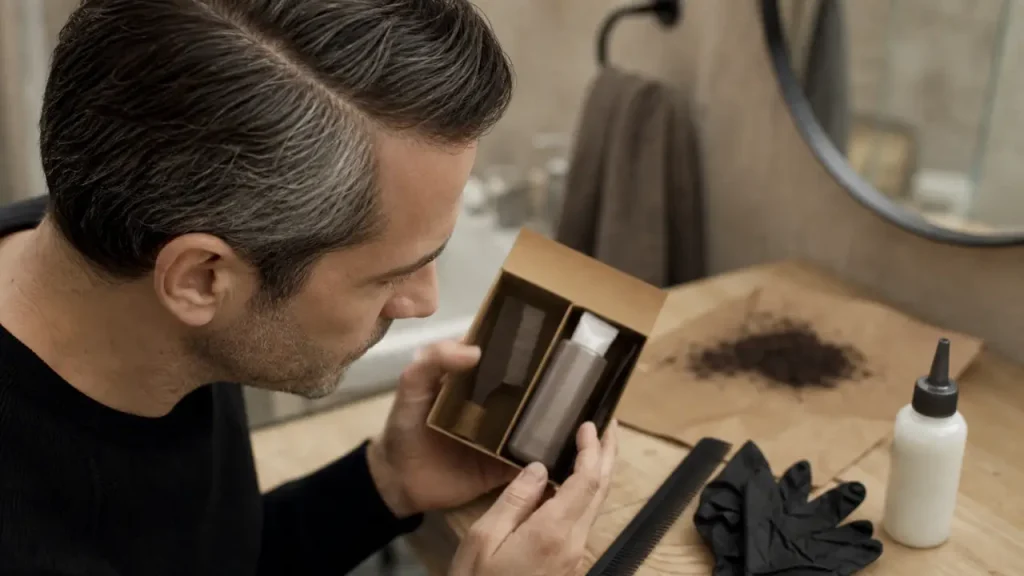 Teinture cheveux homme pour couvrir les cheveux blancs, effet naturel poivre et sel