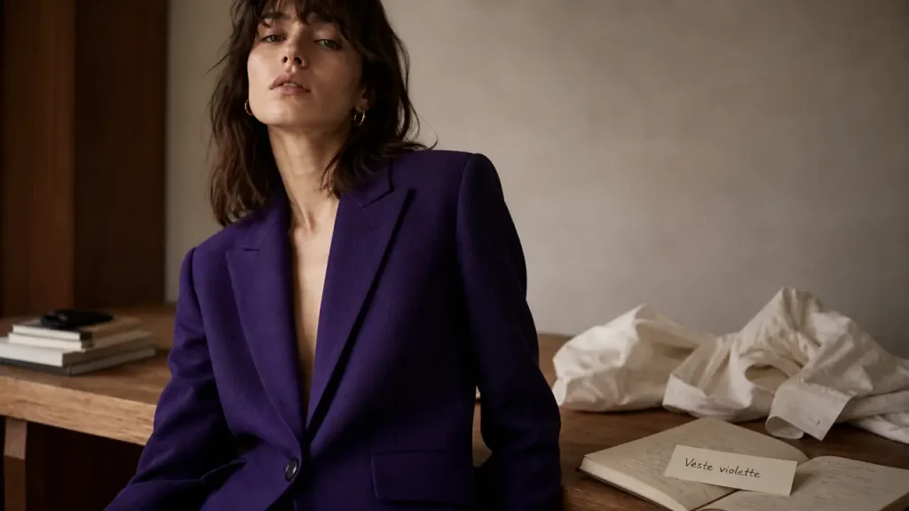 Veste violette femme : blazer violet coupe droite