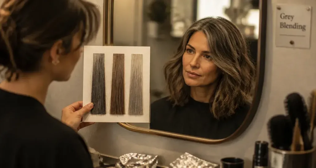 Balayage transition cheveux gris : fondu naturel sans démarcation