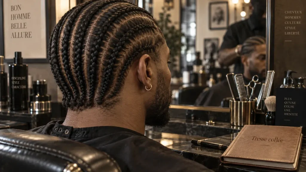 Tresse collée homme en rangées nettes du front à la nuque