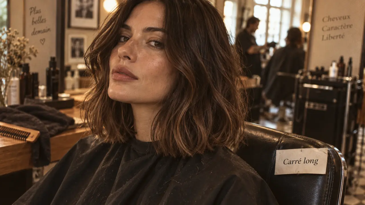Carré long cheveux épais sans effet casque, pointes allégées
