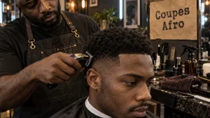 Coupe pour cheveux afro homme : taper fade en repousse, coiffeur et tondeuse