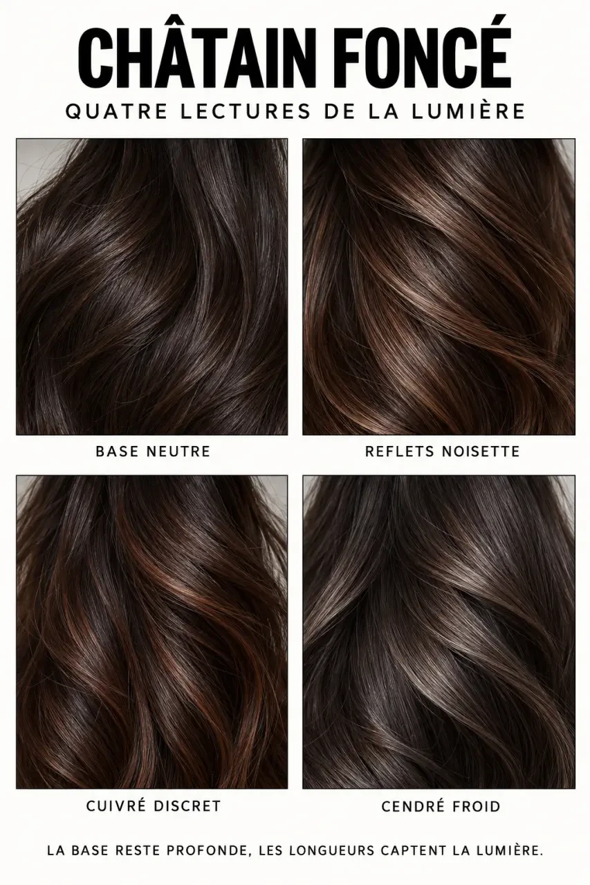 Nuances et reflets possibles sur des cheveux châtain foncé